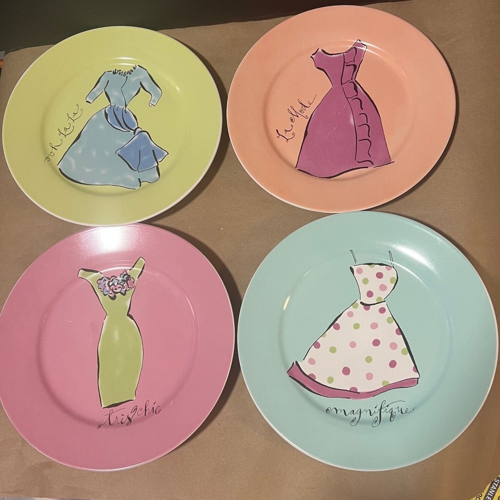 Rosanna Stylish Women Set of‎ 4 Dessert Plates Fashion dresses Shabby Chic